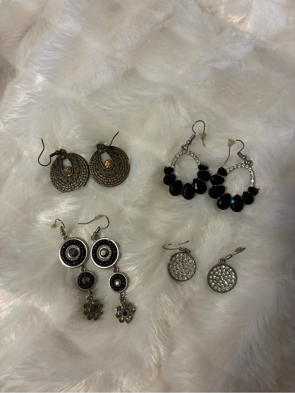 Assorted Women’s Hoop and Drop Earrings - Black, Silver, Bronze